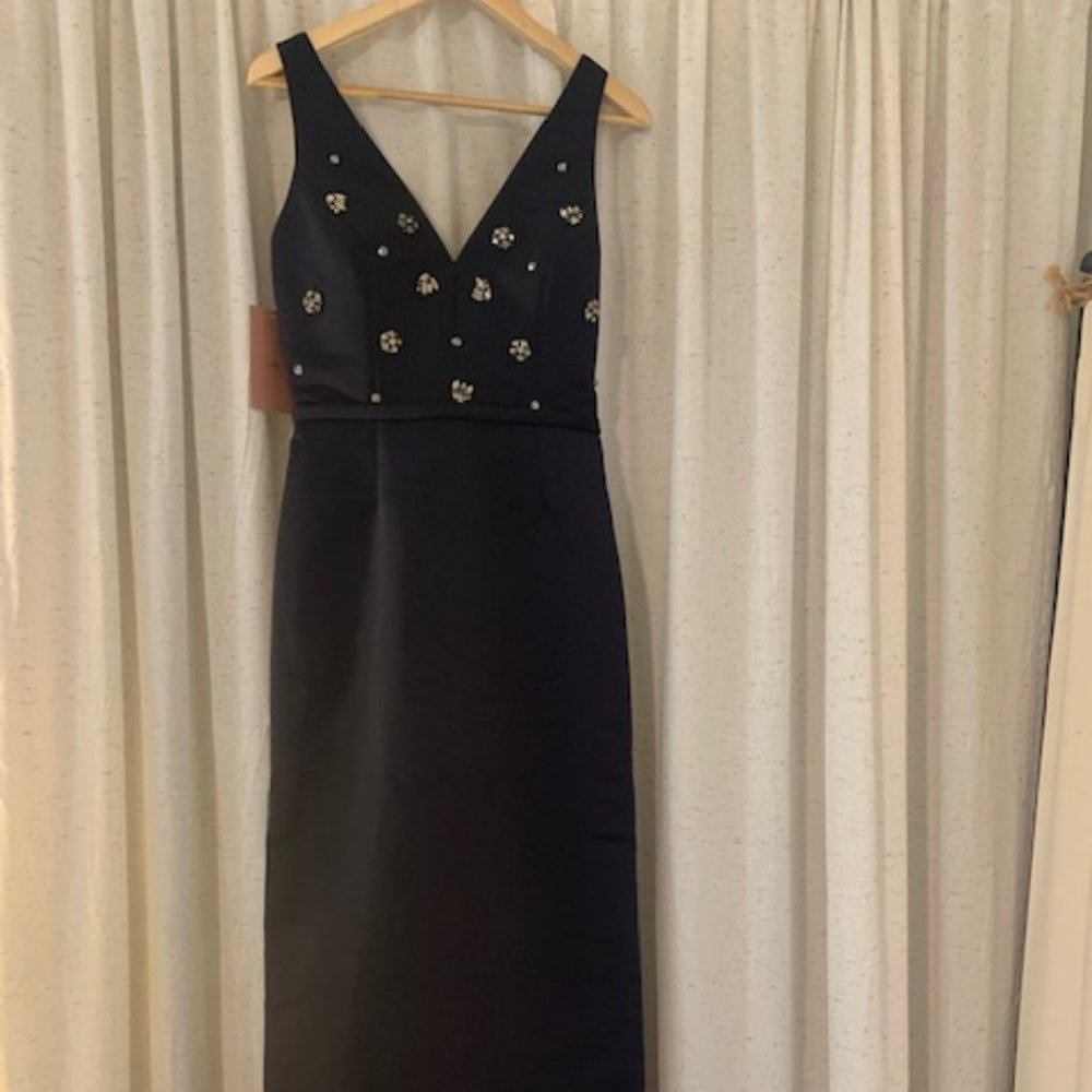 Size 6 NWT Navy Blue Amsale Nia Floor-Length Column Dress